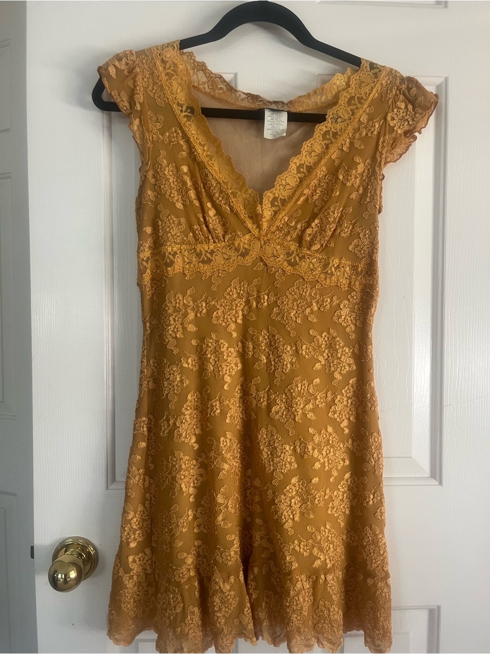 bebe Mustard Lace Chemise Romper